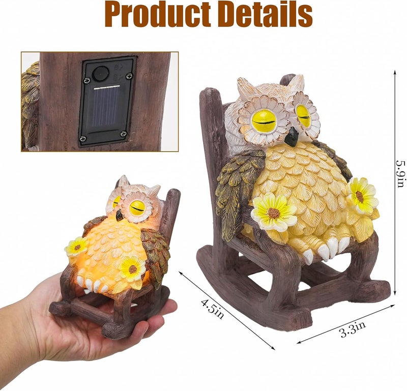 LIULO TOOL Light Up Owl on Chair Garden Sculpture, LED Solar Powered Owl Lying on The Chair Centerpiece, Cute Figurine Statue for Home Fireplace Outdoor Collection Decoration, 6x4.5x3.3 in - Image 2